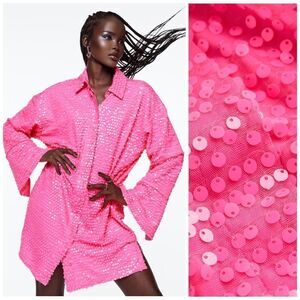 H&M Sequined Shirt Dress Cerise Festive New Barbiecore